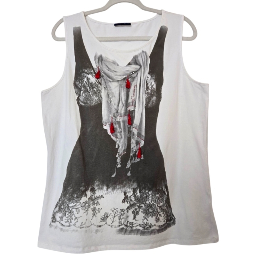 Trussardi Jeans Women’s Graphic Print Tank Top White EU Size XXL, US XL
